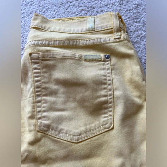 7 For All Mankind Cropped Skinny Jeans Light Yellow, Subtle Sparkle~28~8” Rise - Picture 12 of 12